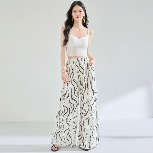 「高货sh」全新升级【铂金会员183/天猫249/差价66】(03908)洛诗琳高级感印花冰丝阔腿裤2025夏季宽松显瘦休闲长裤 商品图1