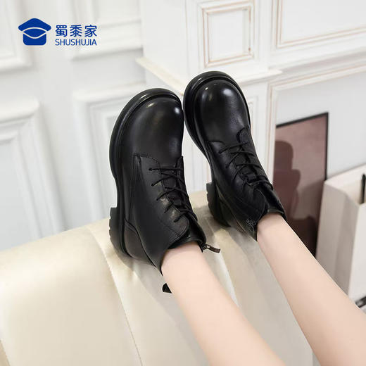 【复古圆头马丁靴】加绒保暖棉皮鞋 加厚系带女款皮靴子 商品图5