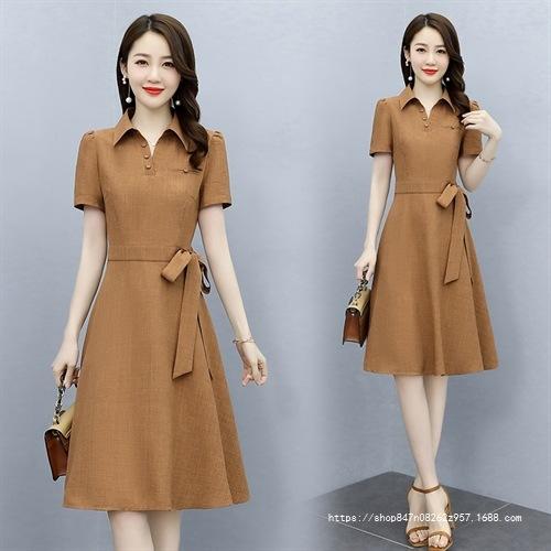 夏季连衣裙女小个子2025新款收腰修身显瘦温柔风气质法式衬衫裙子YBER2136 商品图1