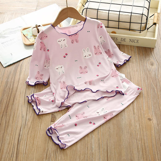 【可爱兔子印花，宝贝们的喜爱！】女童新款夏季睡衣套装 卡通可爱兔子女宝宝家居服两件套 中大童潮流-QQ 商品图2