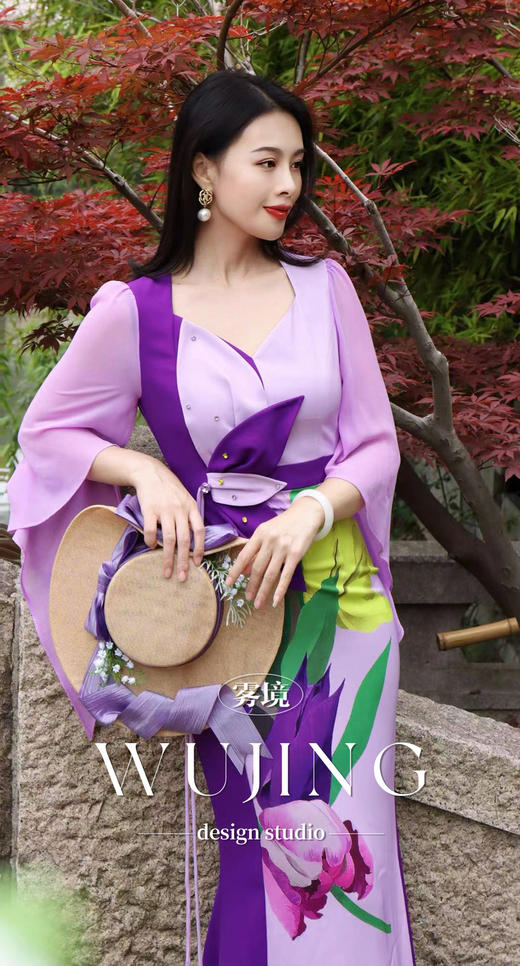 3205098 进口纹理蜂窝缎定位印花/韩国进口水晶乔其纱连衣裙 雾境 商品图7