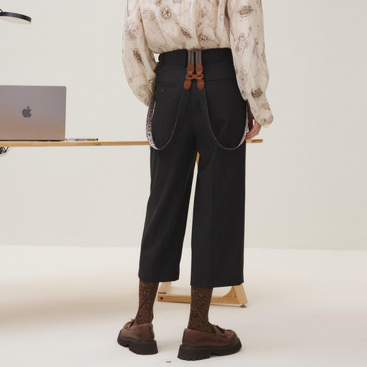 谜底休闲裤女2025秋季新品可拆卸原创印直筒宽松背带裤253MK1089 商品图2