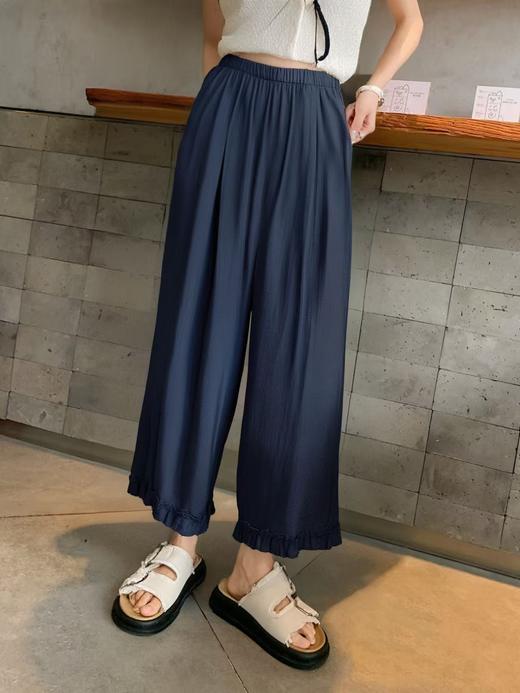 7.21秒杀~12536木耳边九分夏季超凉快透气压皱肌理纹休闲裤-喜出 商品图1