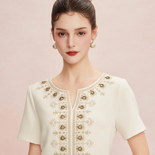 QF8E2斯尔丽25夏季新款轻奢精致绣花钉珠身型宴会新婆婆礼服式连衣裙 商品图14