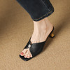 【预售5天】法式真皮粗跟一字半拖凉鞋女夏季新款百搭珍珠凉拖鞋外穿DS&1691 商品缩略图1