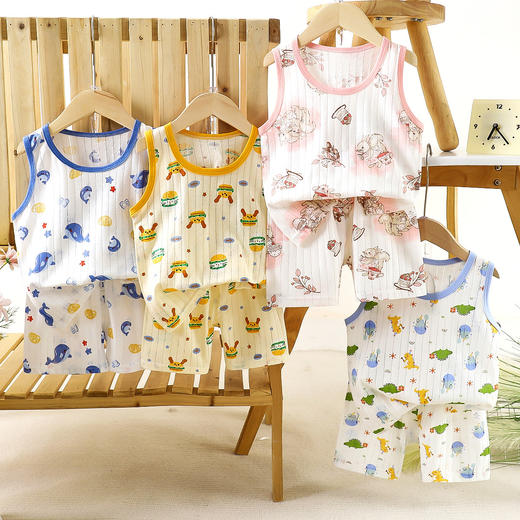 【儿童清爽，背心套装！】韩版儿童背心套装 新款男女童宝宝卡通薄款 无袖背心短裤套装-QQ 商品图0