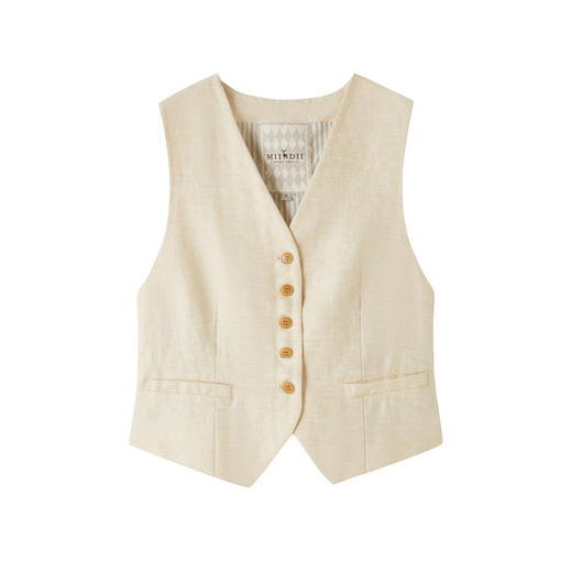 谜底马夹女2025秋新品复古文艺V领合襟骨感挺括肌理马甲253MM1027 商品图4