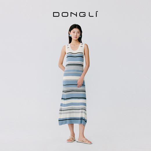 东黎 • 温柔的海风 远洋航海家 桑蚕丝山羊绒女士精纺彩条连衣裙 5202 商品图3