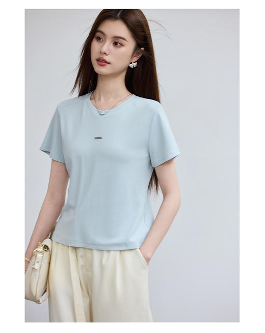 珞炫/LOFTSHINE   VICTORIA&VERA夏季“3秒瞬凉”定制银标纯色简约百搭宽松多色短袖T恤 商品图1