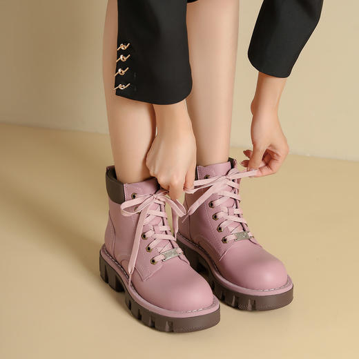 westory学院风马丁小黄靴英伦风复古厚底真皮短筒休闲马丁靴女W24DS83971 商品图3