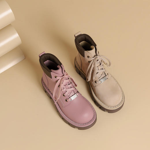 westory学院风马丁小黄靴英伦风复古厚底真皮短筒休闲马丁靴女W24DS83971 商品图0