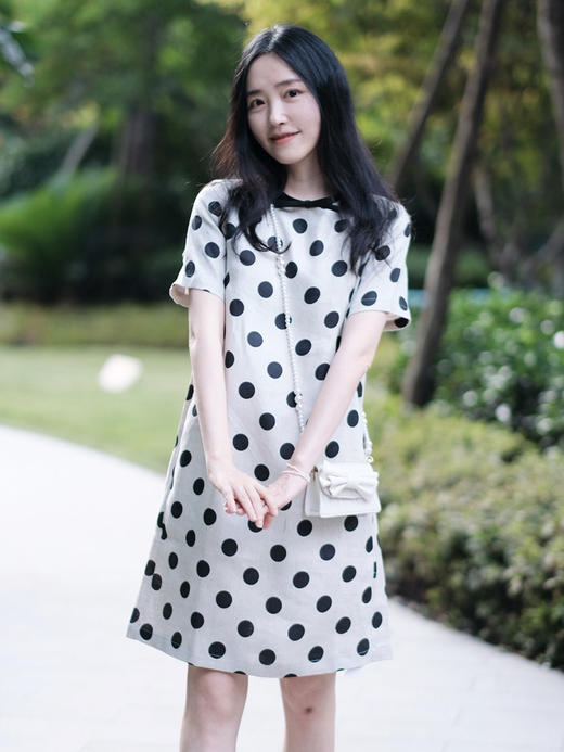 【高品质私服】【GIC斜纹亚麻波点及膝连衣裙】独特肌理 垂坠柔韧 亲肤舒适G1374【无标出货 介意慎拍】CC 商品图0