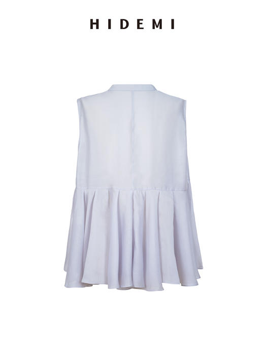 HIDEMI云雾紫极简设计感圆领纽扣褶皱拼接清透感背心上衣 商品图7