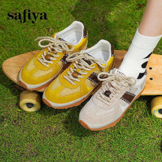 预售7天|Safiya/索菲娅2025时尚撞色编织休闲透气百搭复古薄底德训鞋SFD3112433 商品图0