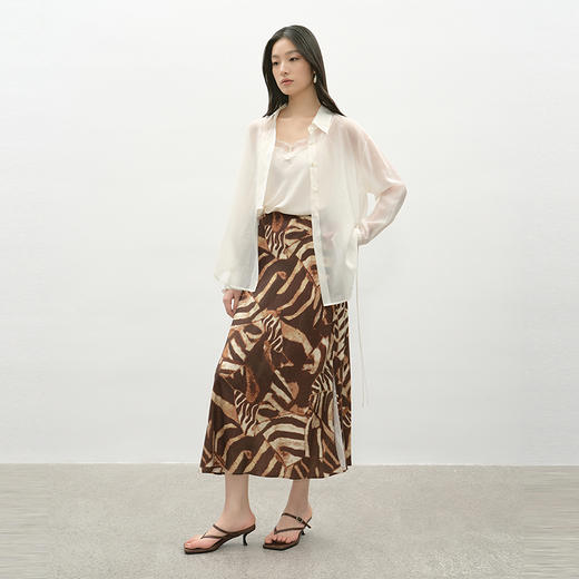 NEELLY纳俪商场同款夏新款斑纹印花半身裙女波西米亚风显瘦长裙N25045E01100 商品图2