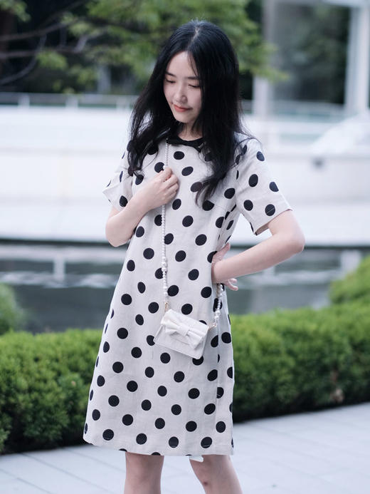 【高品质私服】【GIC斜纹亚麻波点及膝连衣裙】独特肌理 垂坠柔韧 亲肤舒适G1374【无标出货 介意慎拍】CC 商品图6