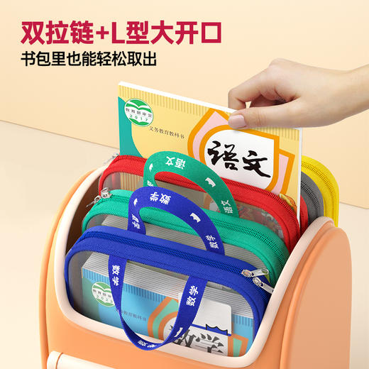猫太子L型科目分类袋透明文件袋小学生双层网纱补习袋学科手提袋学生试卷收纳袋拉链式作业书本拎书袋子 商品图4