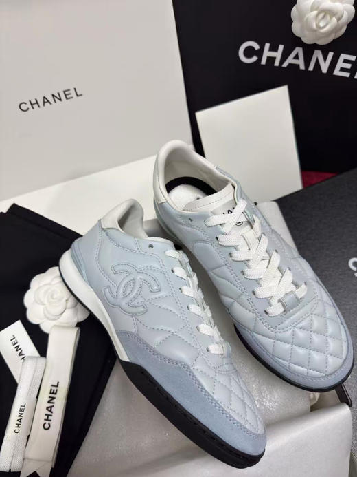 CHANE*香奶奶25S 小牛皮 圆头系带 德训鞋 薄底鞋 低帮 生活休闲鞋 女款 蓝色 商品图5