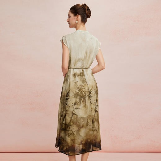 QF8E1斯尔丽25夏季新款商场同款定位写意印花优雅欧范搭配腰带连衣裙 商品图1