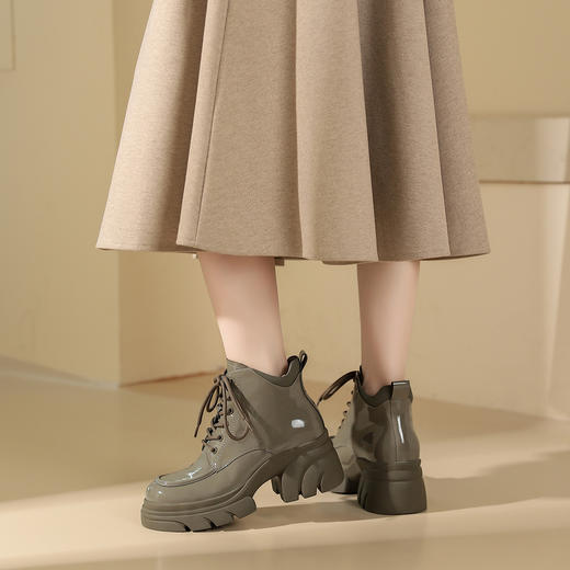 WESTORY2023年冬季新款系带厚底乐福鞋潮酷百搭亮面短靴时装靴女S23DS83581 商品图4