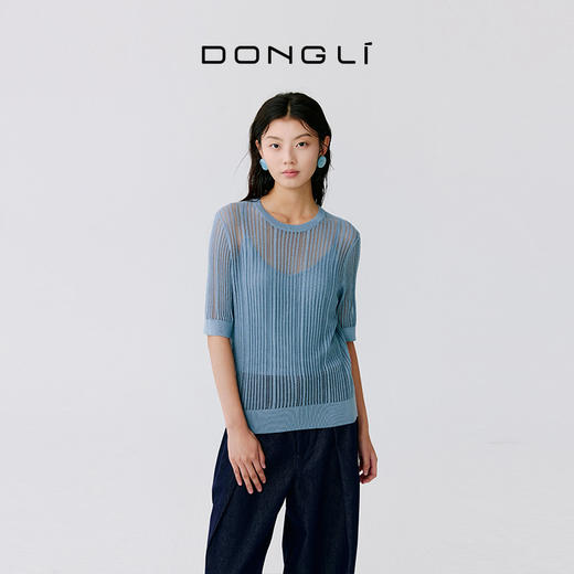 东黎 • 温柔的海风 波光透影 桑蚕丝山羊绒 女士圆领短袖 5208 商品图0