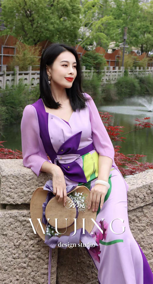 3205098 进口纹理蜂窝缎定位印花/韩国进口水晶乔其纱连衣裙 雾境 商品图3