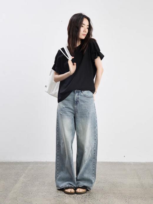 步履不停/5B42107C/水洗做旧直筒牛仔裤 商品图0