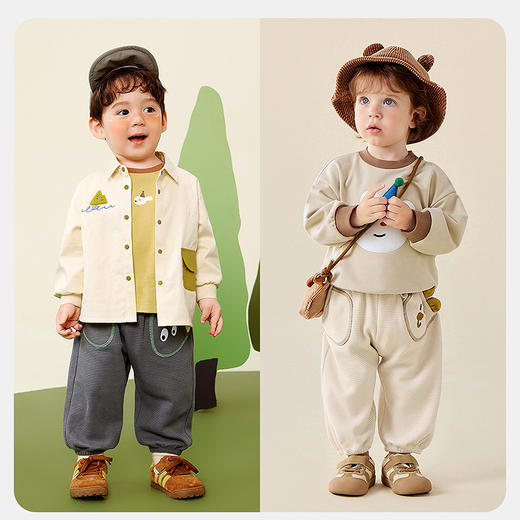 【纯棉】迷你巴拉男女童裤子秋华夫格柔软不易变形儿童长裤 商品图2