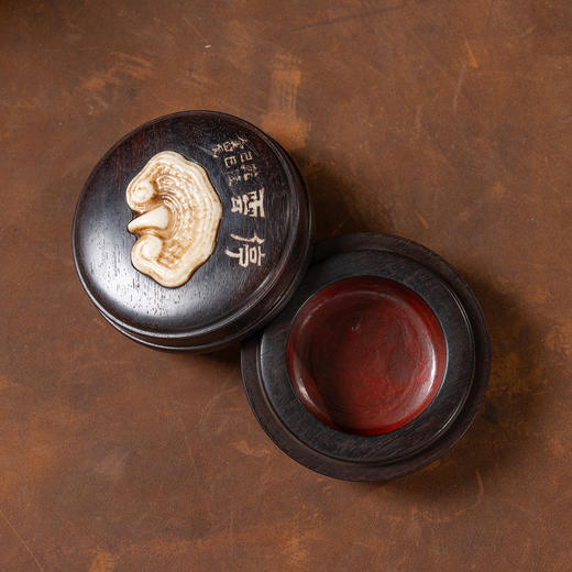 清	“金农”铭“停云”紫檀嵌骨印泥盒 商品图2