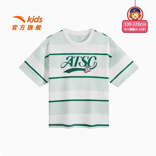 安踏儿童短T女大童针织短袖衫25新款中大童纯棉上衣学院风条纹T恤362531108 商品图2