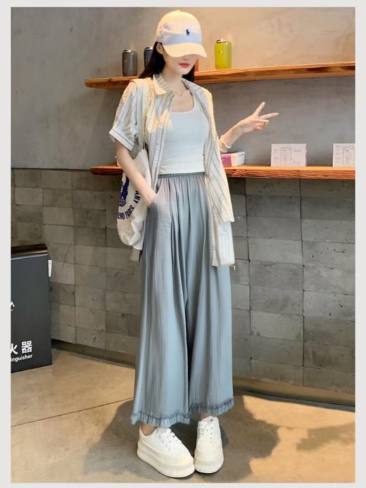 7.21秒杀~12536木耳边九分夏季超凉快透气压皱肌理纹休闲裤-喜出 商品图4