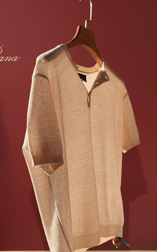 帅气有型！高奢意式老钱风！2025夏季莱赛尔亚麻镂空针织亨利领男短袖T恤！ 商品图5