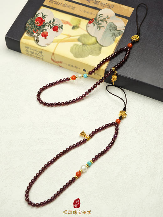 巧也【无垢链】4mm石榴石配绿松珍珠南红手机挂链，包链国风手串禅意风 商品图3