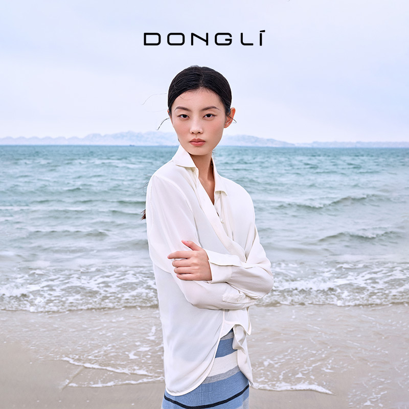 东黎 • 温柔的海风 雾感桑蚕丝女士翻领长袖女衬衫 5134