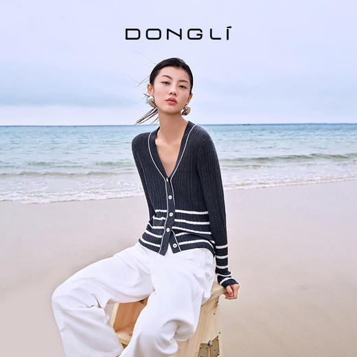 东黎 • 温柔的海风 第五航线 桑蚕丝山羊绒女士V领开衫 5200 商品图0