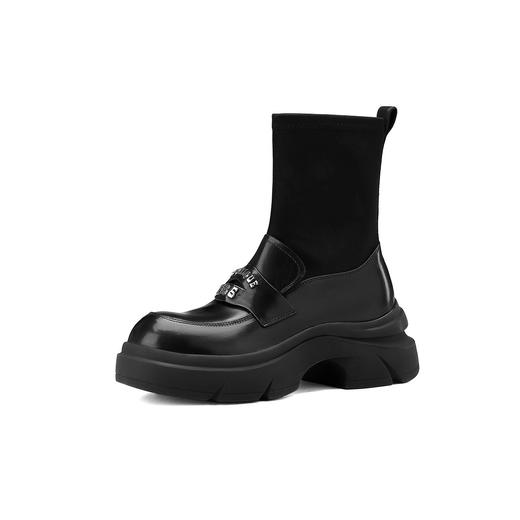 westory2024秋冬新款英伦风真皮弹力厚底显瘦百搭气质乐福袜靴女S24DS83991 商品图1