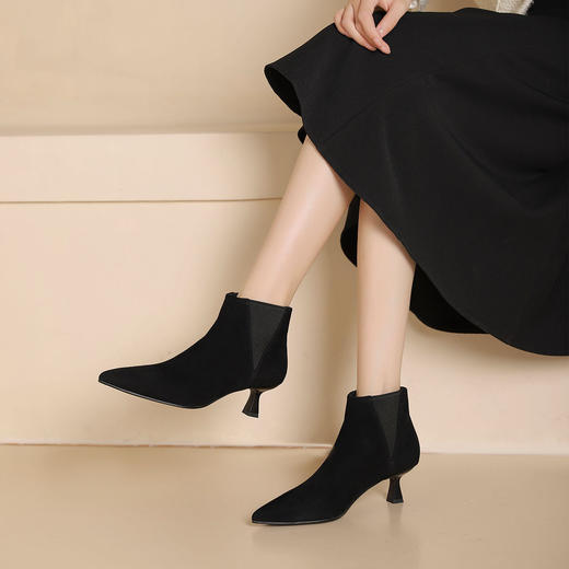 westory2024年秋冬新款优雅风细中高跟百搭短靴切尔西S24DS84521 商品图4