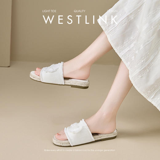 西遇平底凉拖女夏季外穿新款凉鞋民族风法式白色草编渔夫拖鞋V0056886 商品图2