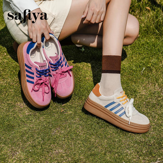 预售7天|Safiya/索菲娅2025可露丽拼色厚底双系带休闲复古百搭德训鞋SFD3112439 商品图7