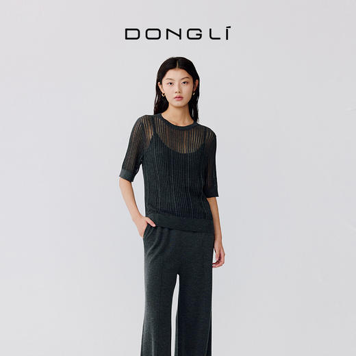 东黎 • 温柔的海风 波光透影 桑蚕丝山羊绒 女士圆领短袖 5208 商品图4
