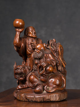 二十世纪	黄花梨木雕降龙伏虎罗汉摆件
