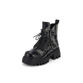 westory秋季新品酷炫牛仔拼接马丁靴增高显瘦短靴女W23DS83141