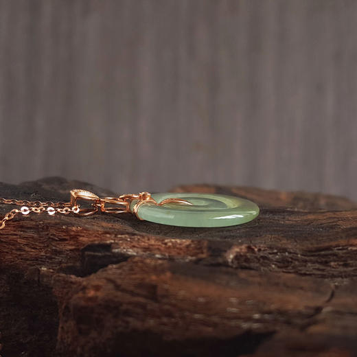 【天然正品】A货翡翠AU750玫瑰金镶钻镶天然冰种双平安扣翡翠吊坠项链34.1*23.4*2.8MM（皆取最大值）女士现售价：2480！280325AH68 商品图6