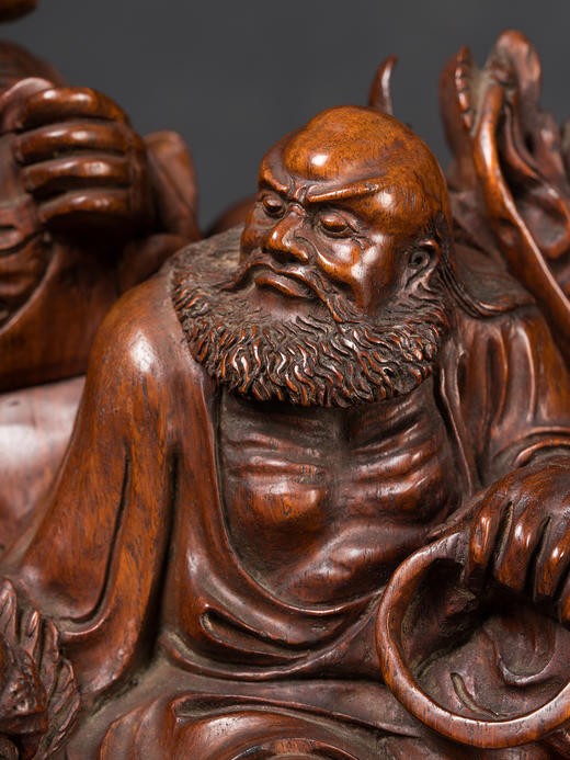 二十世纪	黄花梨木雕降龙伏虎罗汉摆件 商品图2