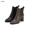 westory2023年秋季新品鳗鱼纹牛皮优雅复古马丁靴高跟短靴女S23DS83621 商品缩略图0
