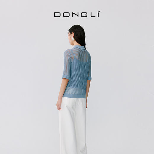 东黎 • 温柔的海风 波光透影 桑蚕丝山羊绒 女士T恤领短袖 5207 商品图5