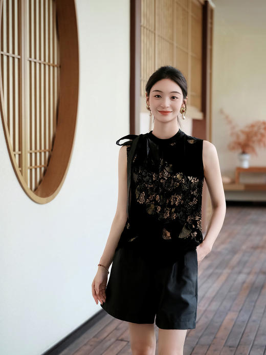 盛唐婧 |丝麻羊毛短裤-黑色 商品图0