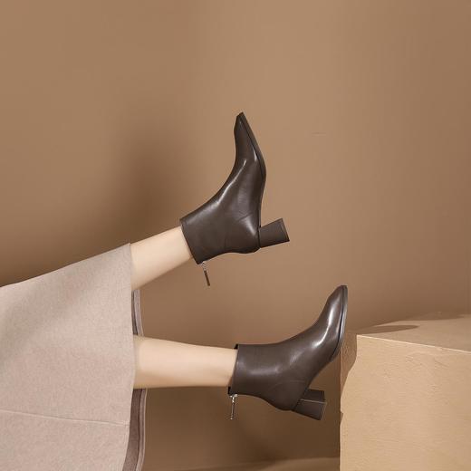 WESTORY2023年冬季新款方头粗高跟靴皮面气质时装靴百搭短靴女S23DS83751 商品图8