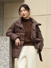 2025 秋冬深咖色立领收腰羽绒服女 菱格纹加厚保暖中长款面包服 侧带收腰设计感休闲通勤防风御寒羽绒外套 商品缩略图0