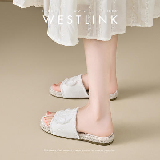 西遇平底凉拖女夏季外穿新款凉鞋民族风法式白色草编渔夫拖鞋V0056886 商品图3